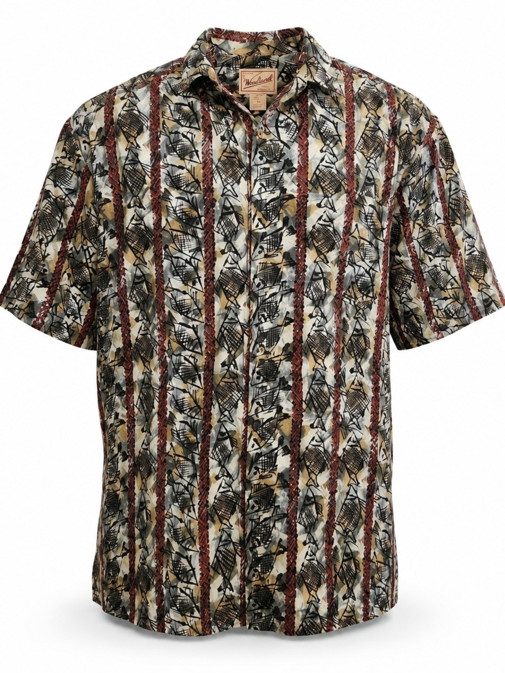 Woolrich Beige, Brown & Black Patterned Short-Sleeve Button-Down Shirt